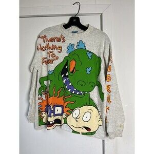 Vintage Rugrats Youth Large Shirt 90’s Viacom Nickelodeon Reptar All Over Print